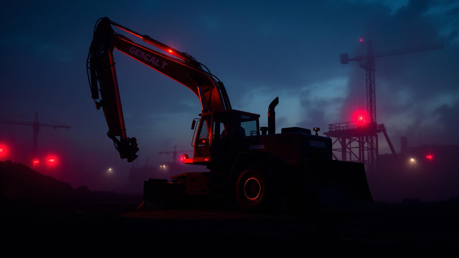 Baumaschinen bei Nacht